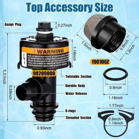 Pool Filter Repair Kit For Pentair Fns Plus Valve and O-rings with dimensions displayed
