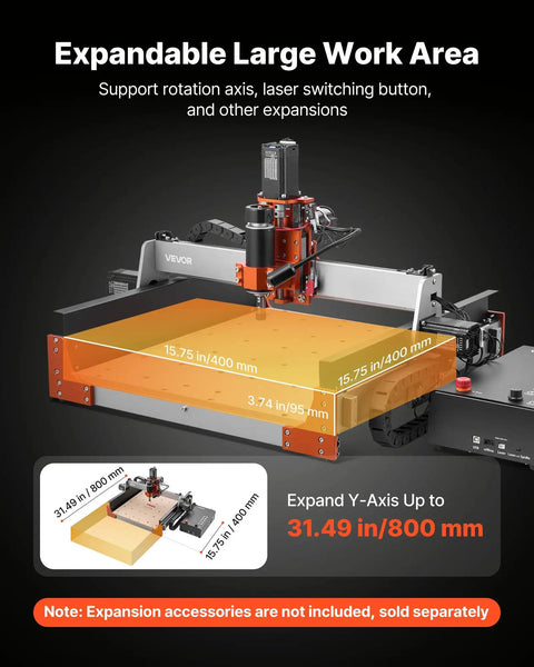 Slick Badass Desktop CNC Router Machine With 500W Spindle And Dual Linear Rails for wood and acrylic carving, showing large work area.