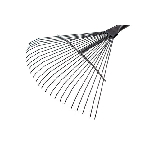 Heavy Duty Metal Leaf Rake With 24 High Carbon Tines And Fiberglass Handle For Leaves, Debris, And Thatching In Lawns And Gardens