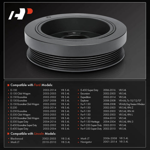 Engine Harmonic Balancer Crankshaft Pulley For Ford F-150 F-250 Super Duty Explorer black finish with compatibility guide