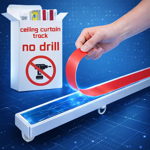 Self Adhesive Ceiling Curtain Track 10.9 Feet White No Screws No Drill Ceiling Mount Easy Peel And Stick Installation Works On Smooth Walls Curtain Track System For Drapes And Window Treatments, white adhesive track with peel strip and box