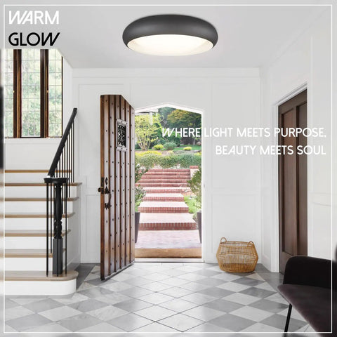 Dimmable LED Ceiling Light Flush Mount 18W 3000K Warm White in modern farmhouse style entryway.