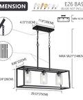 6 Light Dining Room Fixture In Black Modern Farmhouse Industrial Chandelier Rectangular Pendant with dimensions.