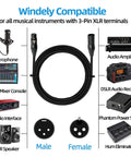 Top Notch XLR To XLR Cable 6 Ft Noise Canceling Shield Kevlar Reinforced Nylon Braided 3 Pin Balanced Microphone Cord with compatibility details