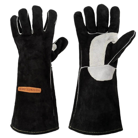 Leather Forge Welding Gloves With Maximum Dexterity And Heat Resistance For MIG And TIG Pro Grade Gripping Power displayed