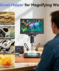 Man using Large 10.1 Inch Digital Microscope With 178 Degree View, 1080P 1200X Magnification For Ultra Detail at desk