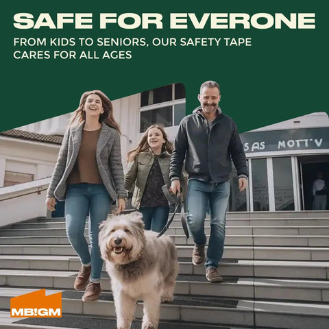 Family and dog on steps with Eight Pack 24 By 6 Inch Pre Cut Stair Treads With 80 Grit Aluminum Oxide Traction Pad For Outdoor Steps Keeps You Safe