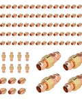100 Pack Copper Union Coupling Fittings 1 X 1 Inch Press Connectors arranged neatly, ideal for DIY plumbing and repairs.