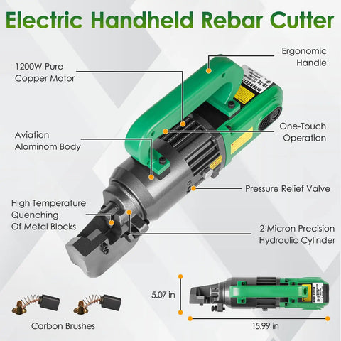 Yixbizhu 1250W Electric Hydraulic Rebar Cutter Slices #3 To #6 Steel Bars In 1.5 Seconds Lightweight Aviation Aluminum Body ergonomic handle features.