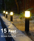Low Voltage Pathway Lighting Kit 8 Pack Bollard Landscape Lights 2W 2700K Warm White LED Wired Path Lights 100 Lumens Metal Outdoor Brown Finish With Stake Connector For Walkways And Driveways illuminating a garden path at night
