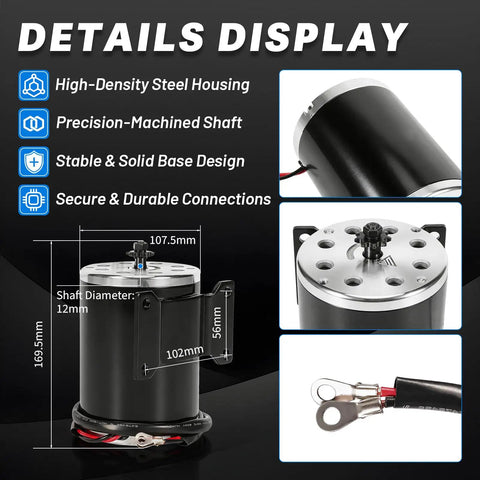 48V Brushed Motor 1000W Power Unit With 9 Tooth Gear for Electric Scooters E Bikes Motorcycles Mini Bikes Go Karts ATVs Drift Trikes and More Beefy Workhorse With Broad Vehicle Compatibility