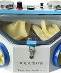 Professional Grade Dental Lab Dust Collector Box With Bright LED Viewing Window and Slick Dual Filter System, compact size with gloves.