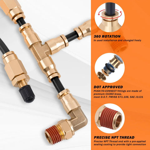 Beefed Up Air Line Kit For Air Spring Bag Suspension With Fittings, 30 Ft PA Hose, One Quarter Inch NPT DOT Air Fittings