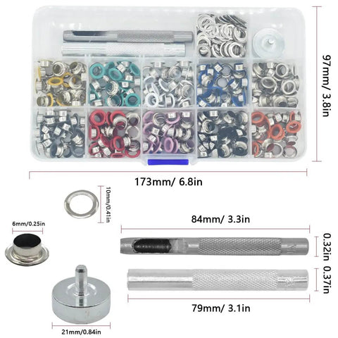 Grommets Kit 300 Sets 1/4 Inch Metal Eyelets With Base, Punch And Install Tool Included For Bags, Shoes, Clothes, Crafts