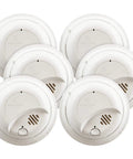 Top Shelf Hardwired Smoke Alarms Six Pack With Heavy Duty Battery Backup Tamper Resistant Seals Quick Press Test Mode And Thunderous Eighty Five Decibel Siren For Bulletproof Home Defense Daily, white smoke detectors arranged.