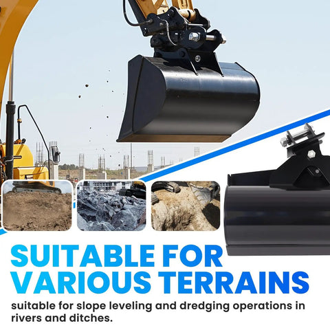35inches/889mm Mini Excavator Attachment Set With Hydraulic Bucket, Backhoe Digger, Heavy-Duty Tractor Attachments in use for terrain leveling