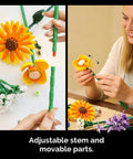Sunflower 1183-Piece Building Blocks Set For Adults Flower Garden Kit For Home Decor And Mindful Crafting, adjustable stem and movable parts