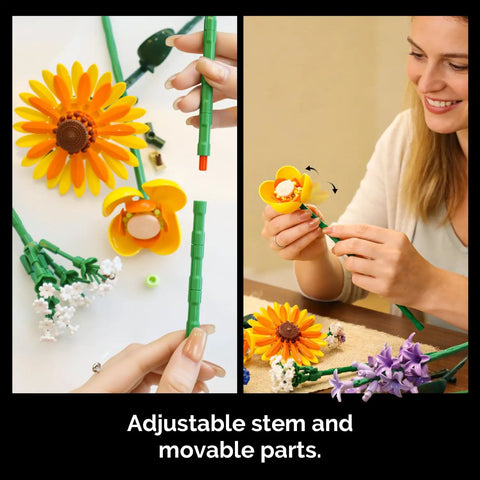Sunflower 1183-Piece Building Blocks Set For Adults Flower Garden Kit For Home Decor And Mindful Crafting, adjustable stem and movable parts