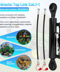 Hydraulic Top Link Class 1, Adjustable 18-1/8 To 26-3/8 Inches For Cat 1 Tractors, shown with hoses, ideal for agriculture and construction.