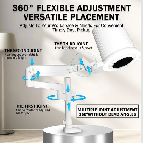 Pro Grade Nail Dust Collector With Dimmable LED Lamp, 360 Degree Adjustable Suction arm demonstration with rotation joints