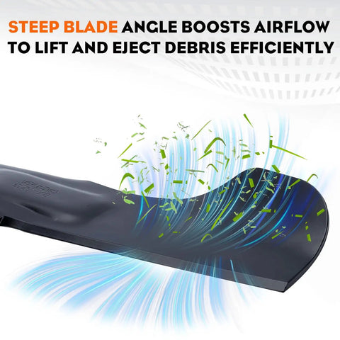 Close-up of high lift mower blade showing airflow design; 2 Pack High Lift Mower Blades For 46 Inch Decks, 6 Point Star Design.