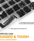 407 Piece Hex Socket Cup Point Set Screw Kit with Partitioned Case showing organized compartments and L-shaped hex keys.