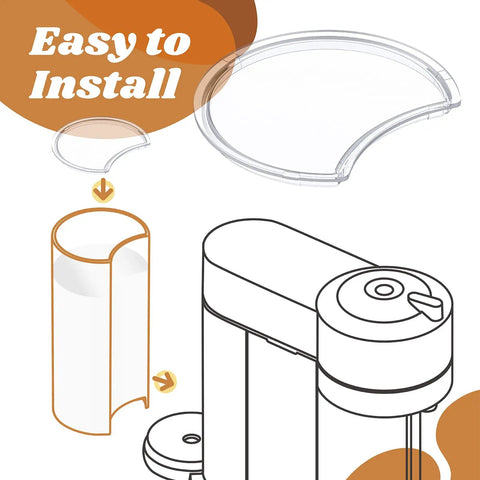Water Tank Lid Cover Replacement for Nespresso Vertuo Next and Krups Vertuo Next Espresso Machines XN910B XN9105 XN910C Fits Perfectly and Easy to Install With No Tools Required shown with installation diagram.