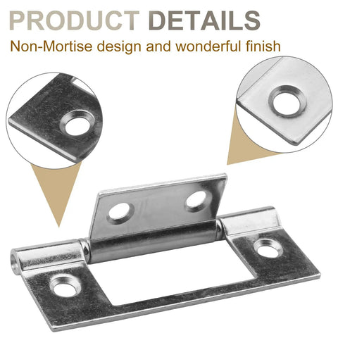 Nickel Plated Non Mortise Bifold Door Hinges 3 Inch By 1 Inch Built To Last Sturdy Two Pack For Cabinets Wood Doors Dressers Windows And More Easy Install Rust Resistant High Quality Construction, nickel-plated hinge close-up
