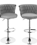 Velvet Swivel Bar Stools Set of 2 Modern Counter Height Chairs With High Backrest Adjustable Barstools for Kitchen Island