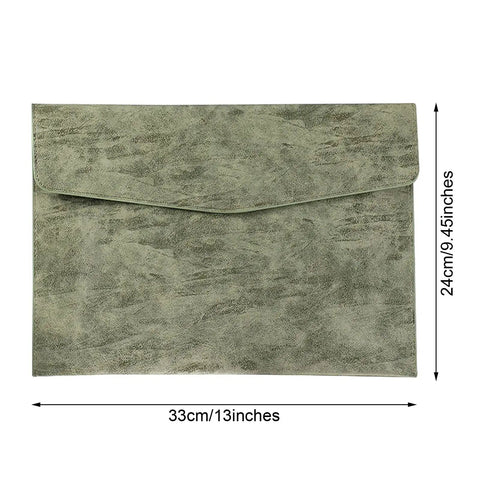 PU Leather A4 File Folder Waterproof Document Holder With Snap Closure Army Green, shown closed, dimensions 33cm x 24cm