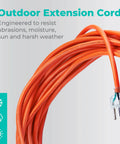 Heavy Duty Outdoor Extension Cord 50 Feet 16 AWG SJTW 16/3 Lighted Power Cord Bright Orange ETL listed coiled close-up