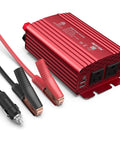 Power Inverter 500W DC 12V To 110V AC With Alligator Battery Clamp and Dual USB Car Charger, red casing