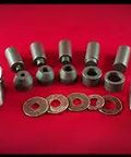 Self Centering Coin Ring Punch Set DIY Friendly No Spacers Needed With Punch Sizes laid out on red background