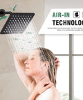 Oil Rubbed Bronze Shower Tub Kit With 8 Inch Rain Shower Head in use, demonstrating air-in technology in a modern bathroom setting.