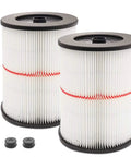 Two Pack Cartridge Filter For Wet Dry Vacuums Fits Five Gallon And Larger General Purpose Air Filter For 9 17816 And Similar Vacuum Cleaner Models Replacement For 5 Gallon And Larger Shop Vacuums showing pleated paper and end caps