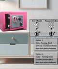 Deluxe Digital Security Safe Box With Keypad Lock For Home Office Hotel And Biz Use Jewelry Cash And Gun Storage Pink Easy To Program Digital Lock With Two Emergency Keys For Quick Access And Tough Steel Build on a cabinet.
