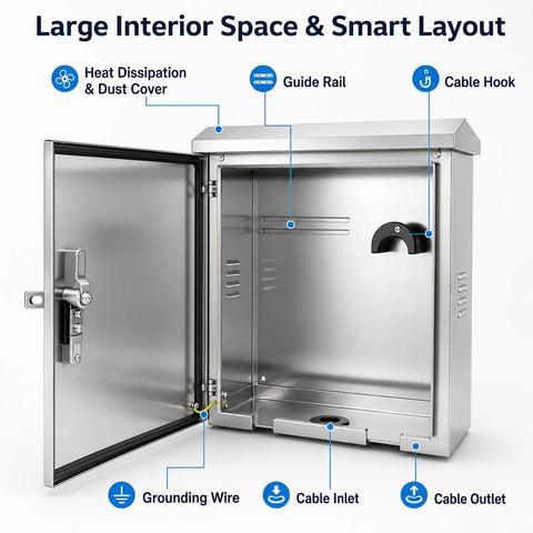Tough As Nails Outdoor EV Charger Enclosure With Key Lock Security showing large interior space and layout features.
