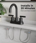 4 Inch Centerset Bathroom Faucet With Two Handles, No Leak Modern Black Lavatory Vanity Faucet on marble sink