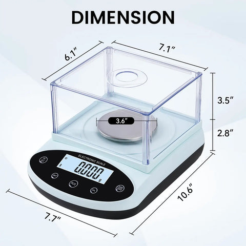 Beast Precision Lab Digital Scale 500G X 0.001G With Windshield For Laboratory Jewelry Chemistry Analytical Balance Scale Ultra Accurate 0.001G Readouts And Easy Calibration showing dimensions.