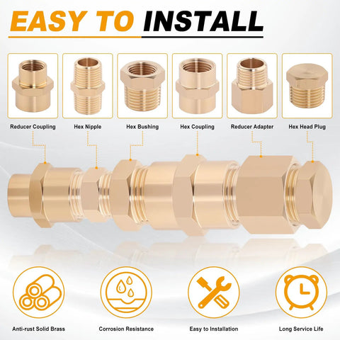 All-In-One 66 Piece Brass Pipe Fittings Kit With NPT Adapters Reducers Hex Bushings Nipples Couplings And Plugs For Plumbing Projects