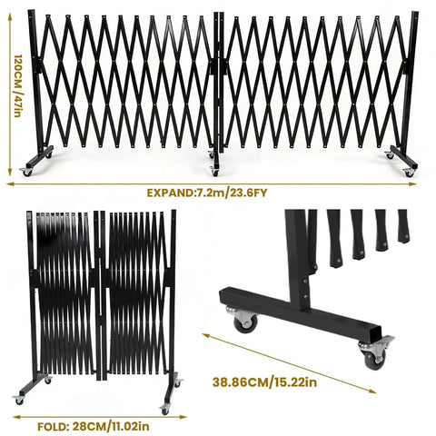 Straight Up Solid Expandable Metal Barricade With Quick Lock Scissor Gate Roll With Ease Safety rail expanded to 120cm height.