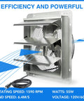 Side view of a 14 Inch Automatic Shutter Exhaust Fan With Power Cord 1950 CFM Aluminum Wall Mount Attic Ventilation