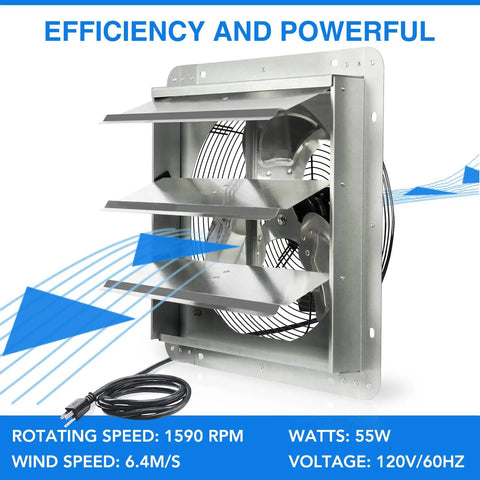 Side view of a 14 Inch Automatic Shutter Exhaust Fan With Power Cord 1950 CFM Aluminum Wall Mount Attic Ventilation