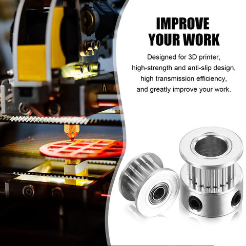 Timing Belt Pulley Kit For 3D Printers With 20 Teeth Aluminum Alloy Sync Wheels And Wrench Tool Durable Idler Sprocket Keeps Rig Snapped Tight Printing Like A Total Champ While Smooth Bearings Maintain Precision On Your Setup Without Issues Forever., 20-tooth aluminum pulley on 3D printer