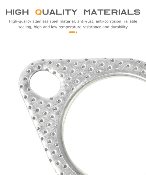 Close-up of heavy-duty metal exhaust flange gasket from 2 Pack Exhaust Gasket Kit For Cars And Trucks with durability features