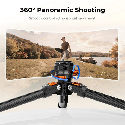 Ultra Light 60 Inch Carbon Fiber Travel Tripod For Cameras, 2.0lb; low profile 360 degree pan tilt ball head in use outdoors