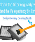 Replacement Parts Kit For Vacuum Cleaners With Efficient Filters Edge Cleaning Brushes And Multi Rubber Brushes Includes Screws Screwdriver And Cleaning Brush For I3 I3 Plus I4 I4 Plus I6 I6 Plus I7 I7 Plus I8 I8 Plus E5 E6 E7 And J Series, shows filters and cleaning brush.