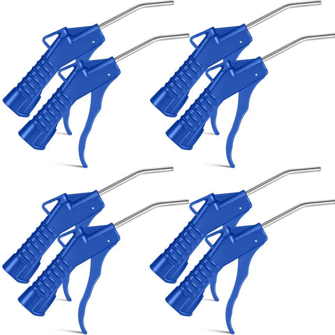 Eight Piece Air Blow Gun Set With Pistol Grip For Air Compressors Industrial And Home Cleaning Tool Kit Hard To Reach Dust Remover Nozzles Durable Iron Barrel And POM Handle In Dark Blue