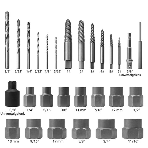 Heavy Duty Twenty Eight Piece 3/8 Inch Socket Wrench Insert Set Forged From Tough As Nails Chromium Moly Steel Hardened To 52 Hrc drill and drive bits layout