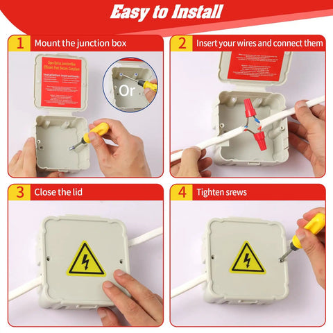 Installation steps for Open Splice Junction Box 4 Pack Quick Fix For Open Splices Easy 5 Second Installation Splice Box